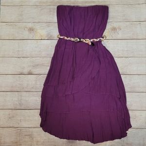 Stooshy purple strapless high low belted boho hippie festival dress